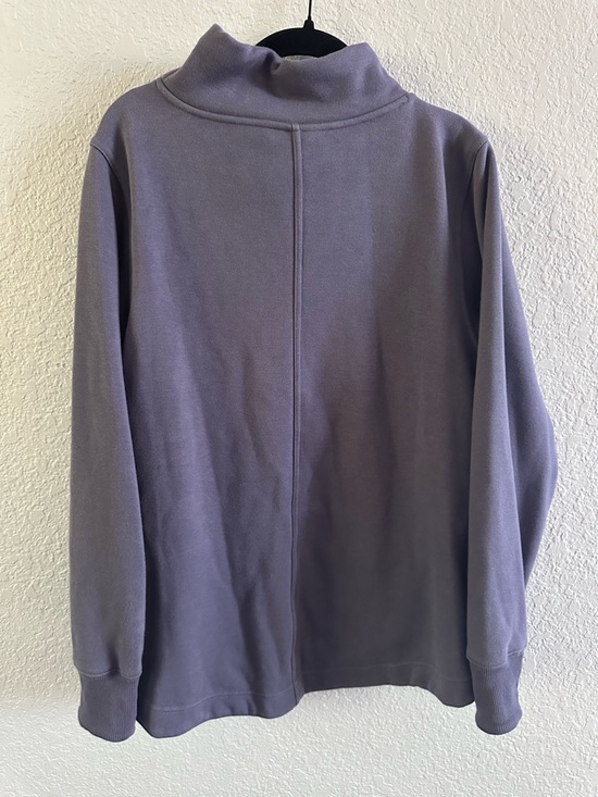 Athleta Cowl Neck Pullover Sweatshirt Large Purple Scuba Side Zip Pockets - Picture 7 of 16